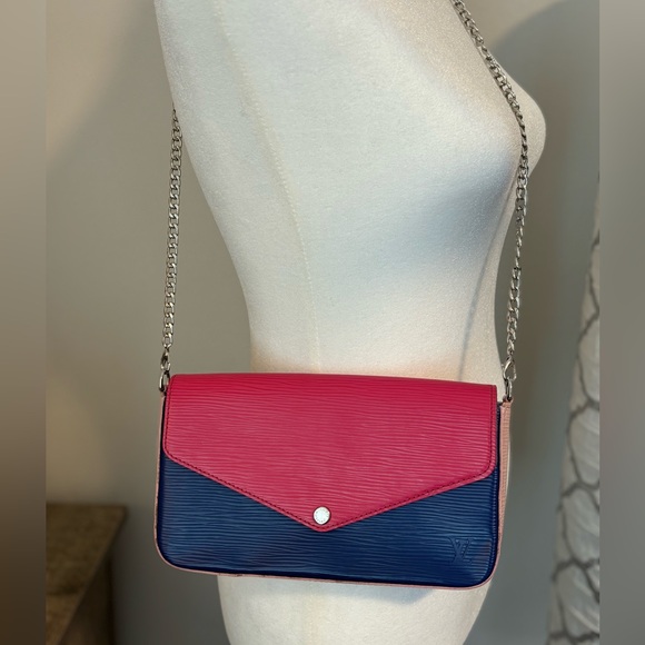 🩷✨SOLD✨🩷Louis Vuitton Epi Pochette Felicie Hot Pink & Blue - Picture 3 of 10